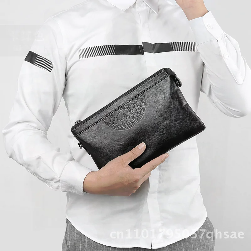 Katie Kangaroo Men's Large Capacity Handbag Casual PU Leather Envelope Clutch Bag Waterproof Urban Minimalist Style Handbag