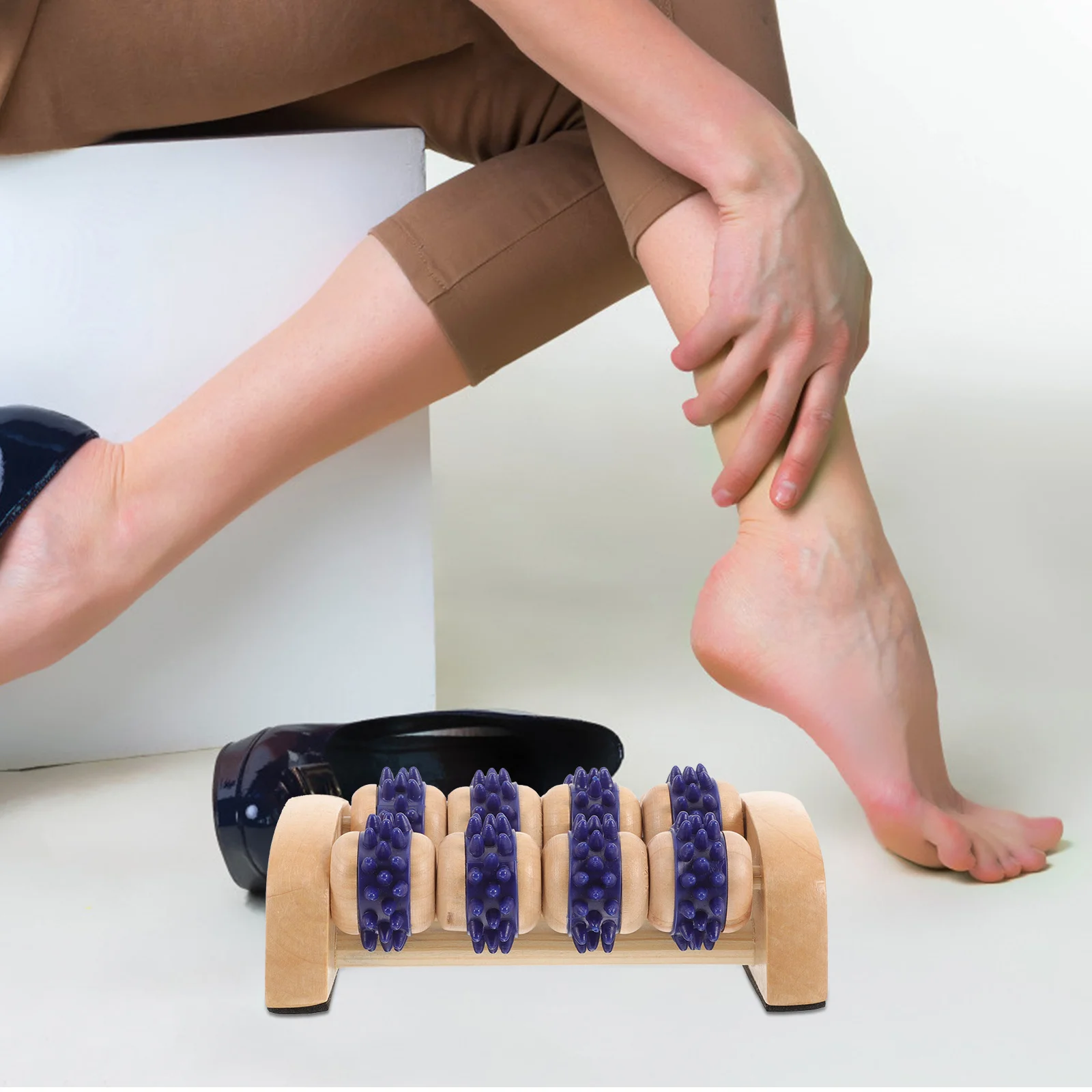

Natural Wood Foot Massager Roller Portable Manual Tool For Feet Legs Back Lightweight Travel Use Smooth Comfort Relief Sore
