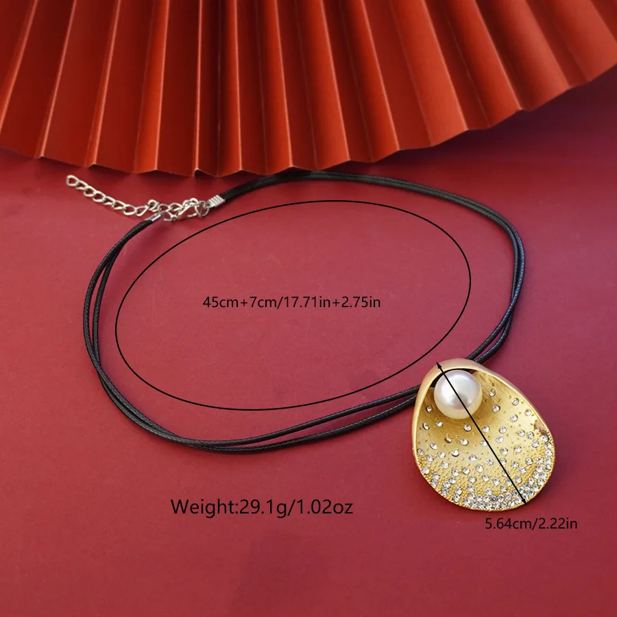 9999 gold classic leather chain link pearl pendant featuring floral starfish and shell design