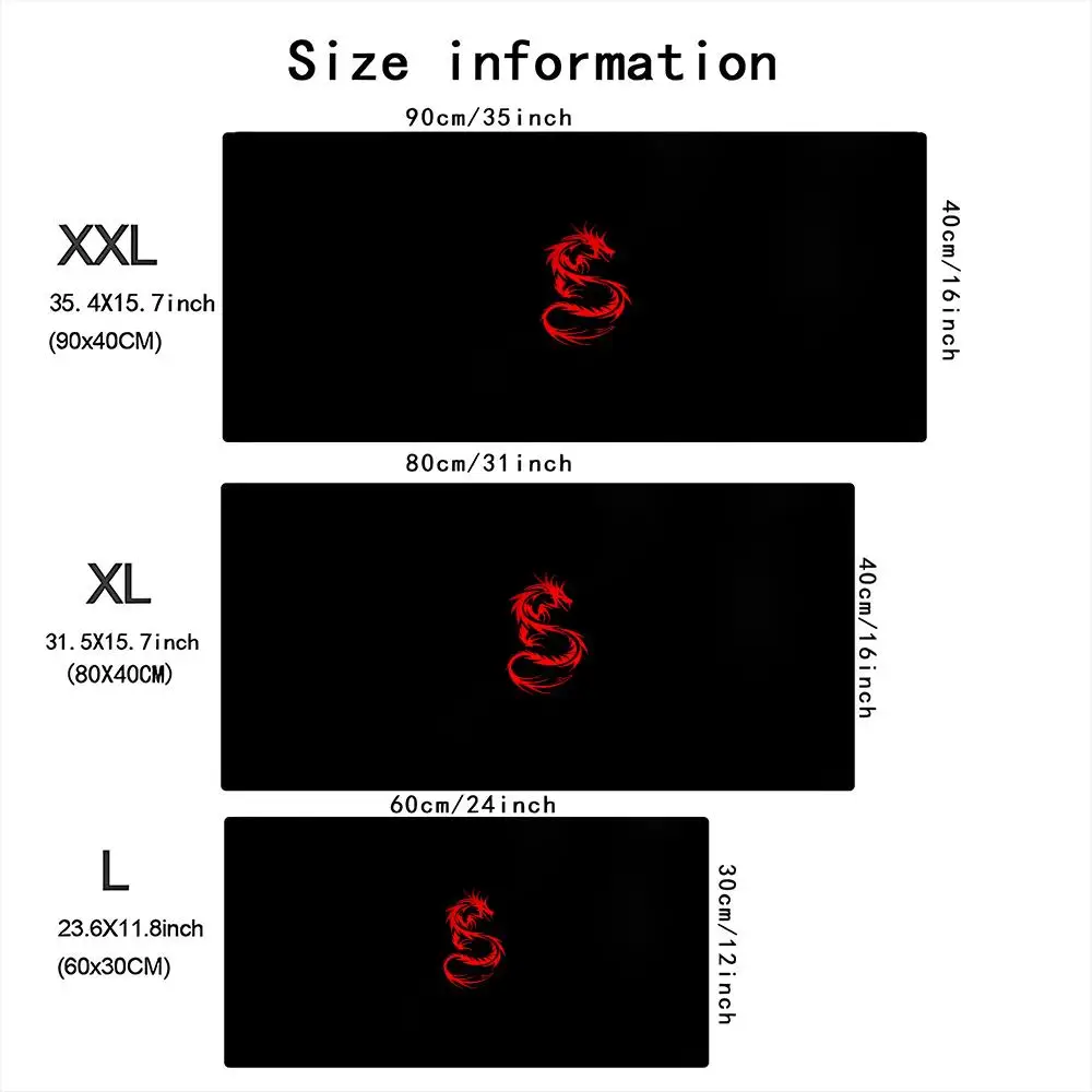 Stylish Dark Oriental Dragon Print Extended Mouse Pad Non Slip Rubber Desk Mat For Gaming Laptop Keyboard And Home Office Use