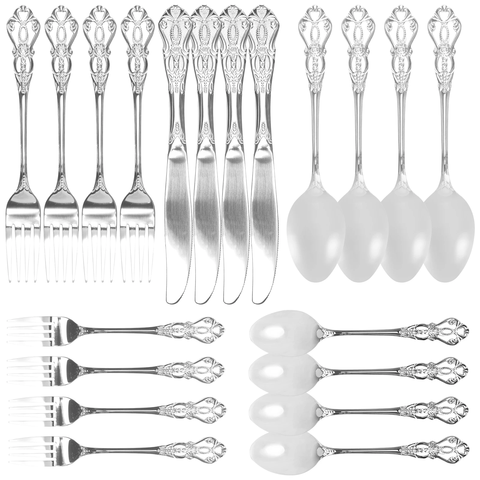 

20Pcs Flatware Set Stainless Steel Silverware Set Retro Embossed Cutlery Set Gorgeous Dinner Utensils Set Food Grade Eating