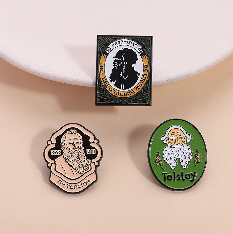 Russian Leo Tolstoy Political Thinker Philosopher Enamel Pins Literature Lovers Brooches Lapel Badge Jewelry Gifts for Friends