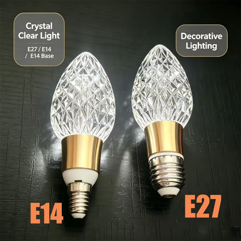Crystal LED Bulb E14 E27 110v, 220V Decorative Clear Light Bulbs, Vintage Candle Lamp for Chandelier Pendant Light Home Wedding