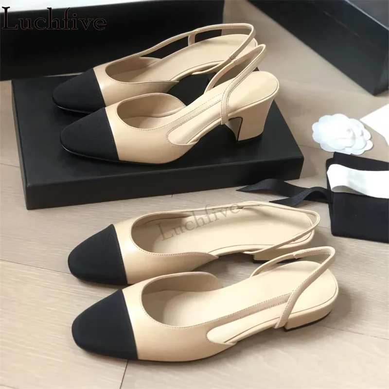 

Summer Classical Hot Mid Heel Sandals Women Round Wrap Toe Chunky Heel Pumps Woman Luxury Professional female Dress Party Shoes