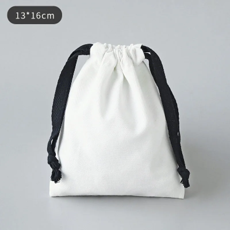10pcs/lot Big Size White Cotton Canvas Bags Christmas Gift Drawstring Packaging Pouches Home Storage Sacks Custom Logo Print