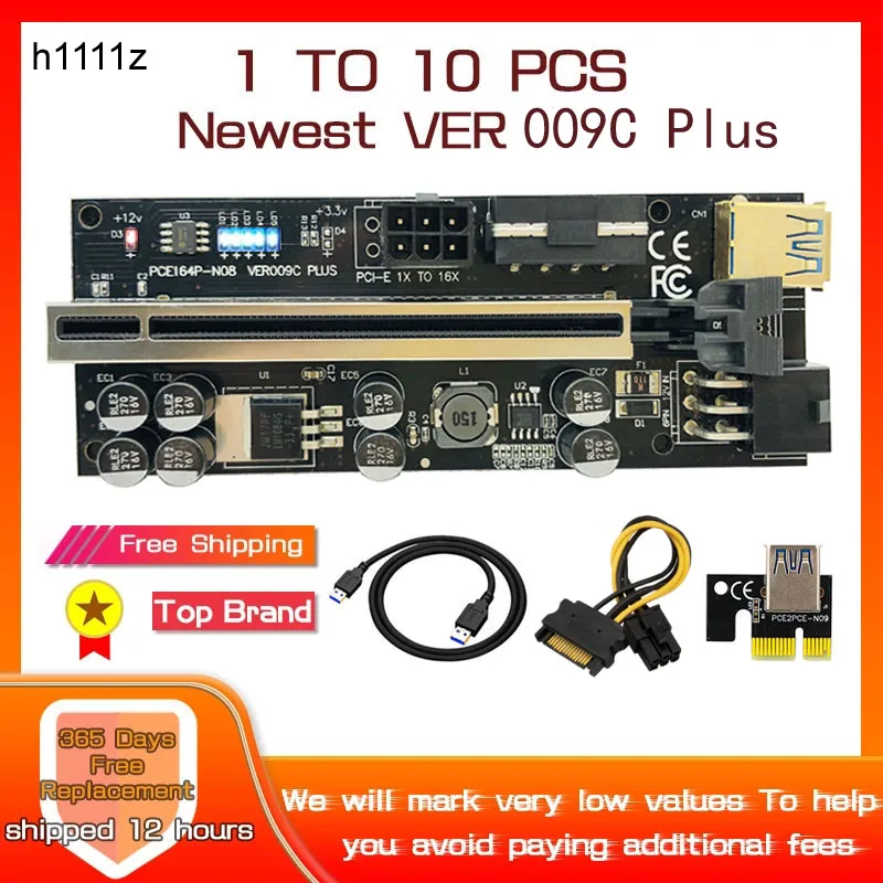 

Переходник USB 3,0 PCIE 1-10 шт. для видеокарты 009C PLUS, переходник PCI Express X16, адаптер, 6-контактный кабель питания для майнинга биткоинов