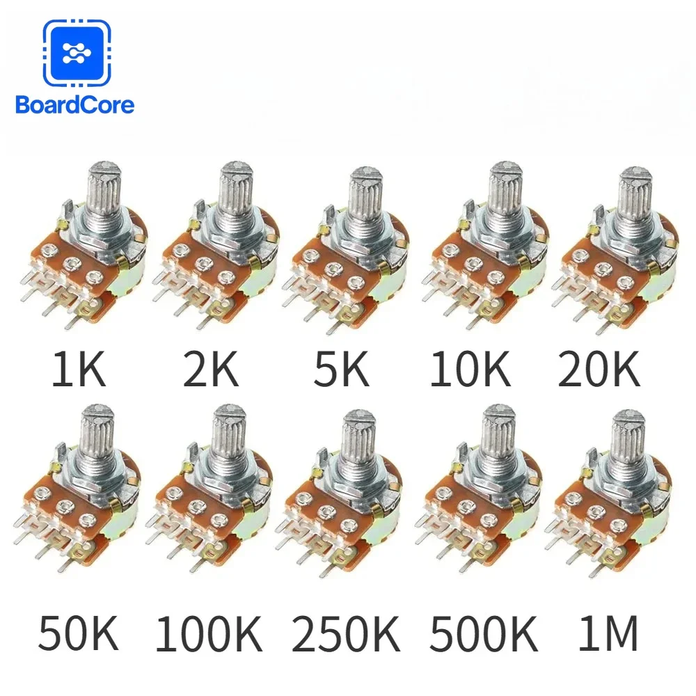 5/10PCS WH148 Dual Gang Potentiometer 6 Pin B1K B2K B5K B10K B20K B50K B100K B500K B1M Shaft 15MM Volume Control with Nut Wash