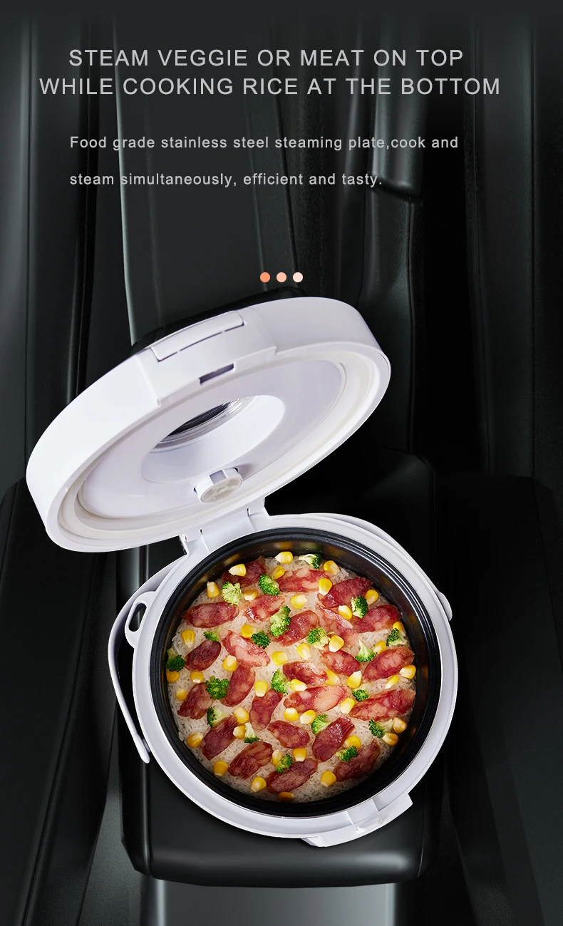 24V Rice Cooker  Truck Soup Steamer Heating Lunch Box Meal Heater Warmer 3L Home Appliance for Camping Black(AR-1630-101)