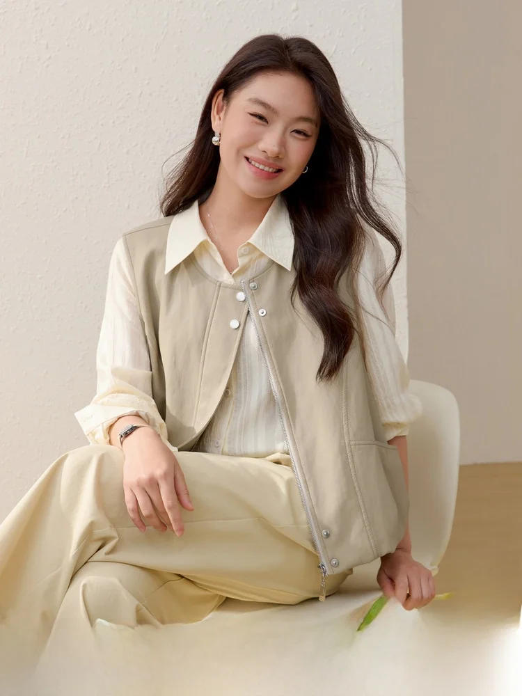 

Женский жилет из искусственной кожи Sli PU, модная верхняя одежда для многослойных образов, элегантный стиль, большие размеры, новинка весенней коллекции QLXQL0289PGP