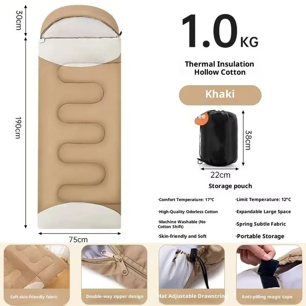 HONGJINFUN Outdoor Camping Sleeping Bag Spring Autumn Warm Thickened Portable Envelope Polyester Hollow for Disaster