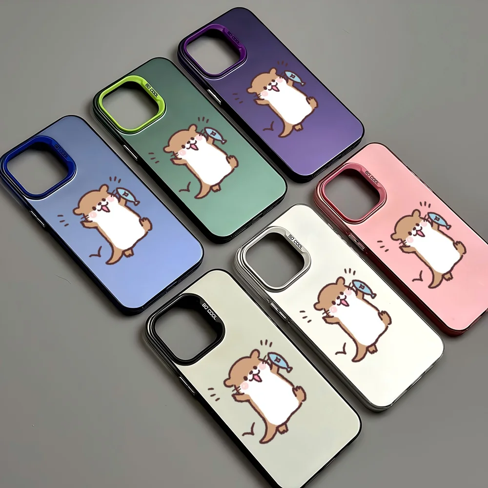 Animal Otter Cute Phone Case IMD Color Silver Shell For IPhone 16 15 14 13 12 11 X XR Pro Max Plus