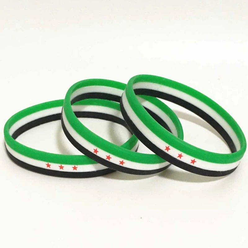 5/10pcs  Soft Silicone Syria Flag Bracelets Wristband Kids Children Women Men Sport Love Friend Family green white black star