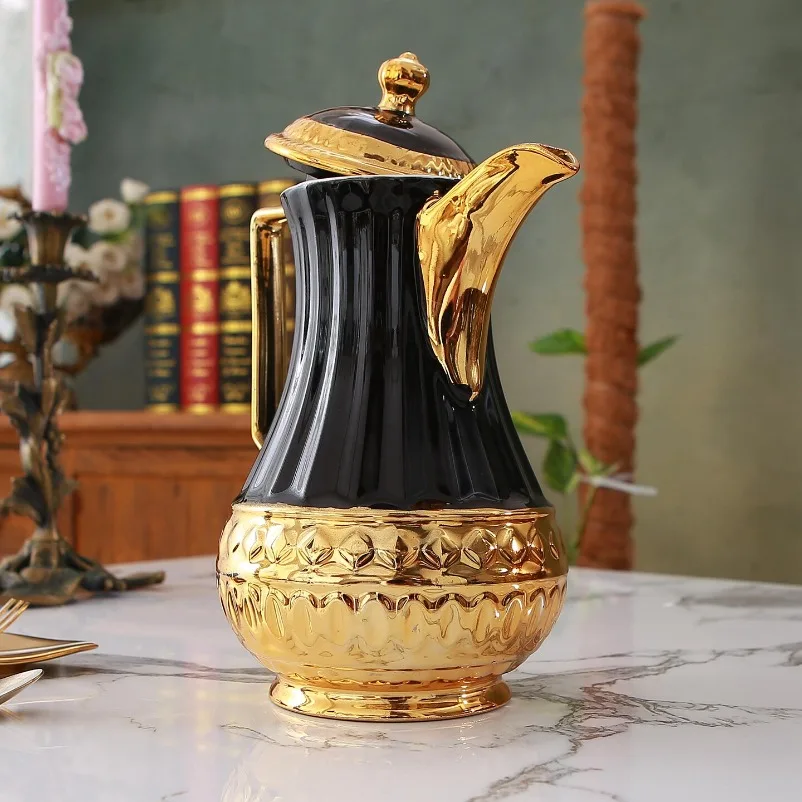 European retro old court style ceramic coffee pot gold carved texture household retro tea set teapot