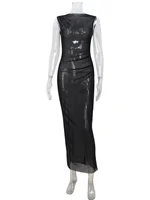 CNYISHE Mesh Sheer Unlined O Neck Tank Sleeveless Bodycon Skinny Women Dresses Solid Sexy Clubwear Female Outfits Hip Wrap Robes - Image 6