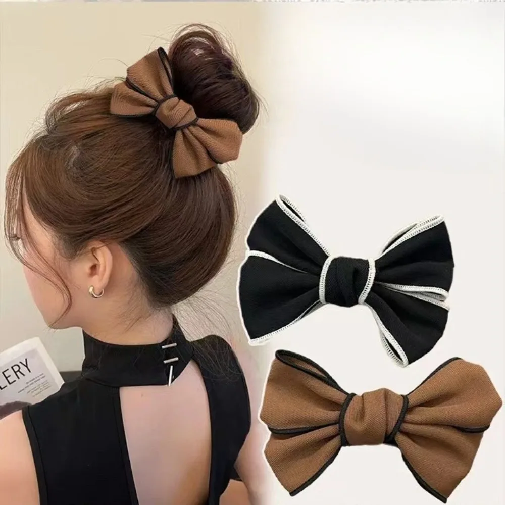 Haarklammern mit Schleife für Frauen, doppelseitig, große Satin-Haifischhaarklammern, solide Schleifenhaare, Haarspangen, rutschfeste Haar-Accessoires – Detail 2