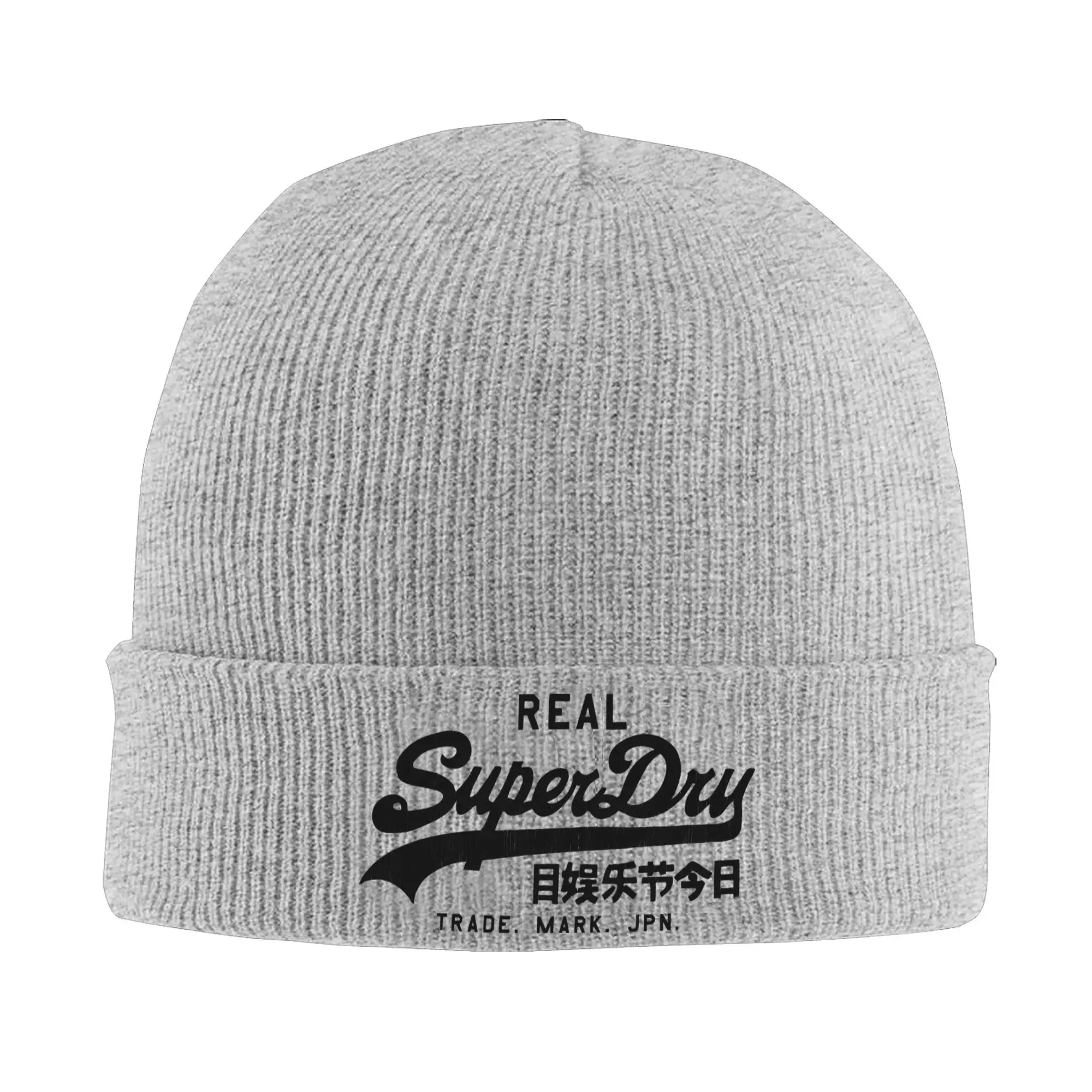 Superdry Real Merch Winter Knit Cuff Beanie For Men Women Letter Printed Skull Knitted Hat Cap Bonnet Knit Hat