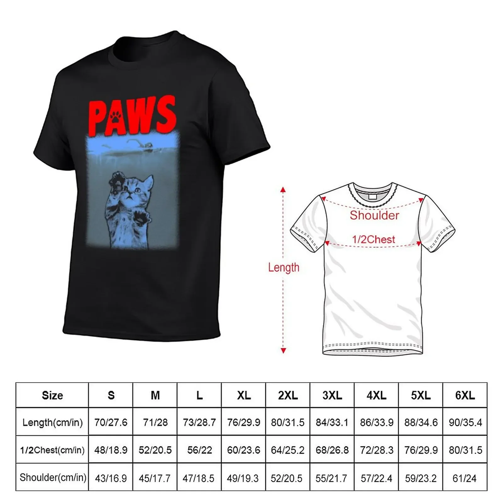 PAWS Kitten JAWS Parody T-Shirt sweat customizeds Blouse sports fans heavy weight t shirts for men