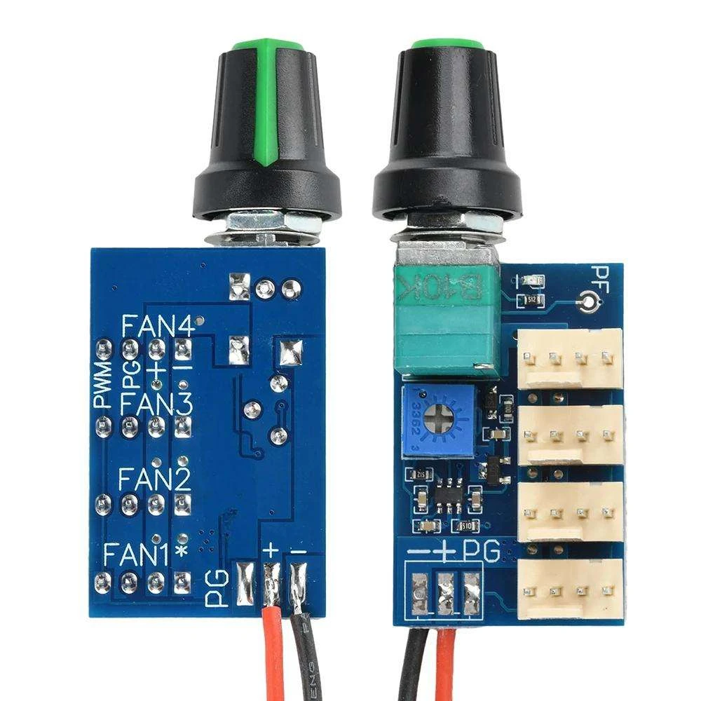 4-Channel DC 12V 3A PWM Fan Speed Controller with Knob Manual Adjustment Noise Reduction Switch 4-Wire 5V 25kHz for Computer Coo