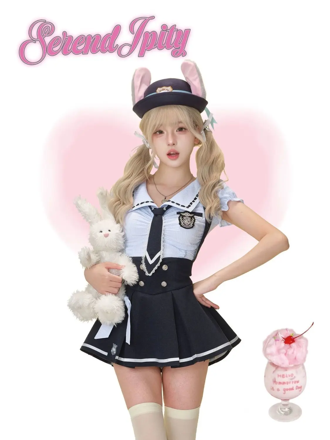 Japanese Sweet Preppy Style 2 Piece Sets Women Y2k Kawaii Design Tops + High Waist Chic Skirt Female Chic Korean Popular Clothes image 5