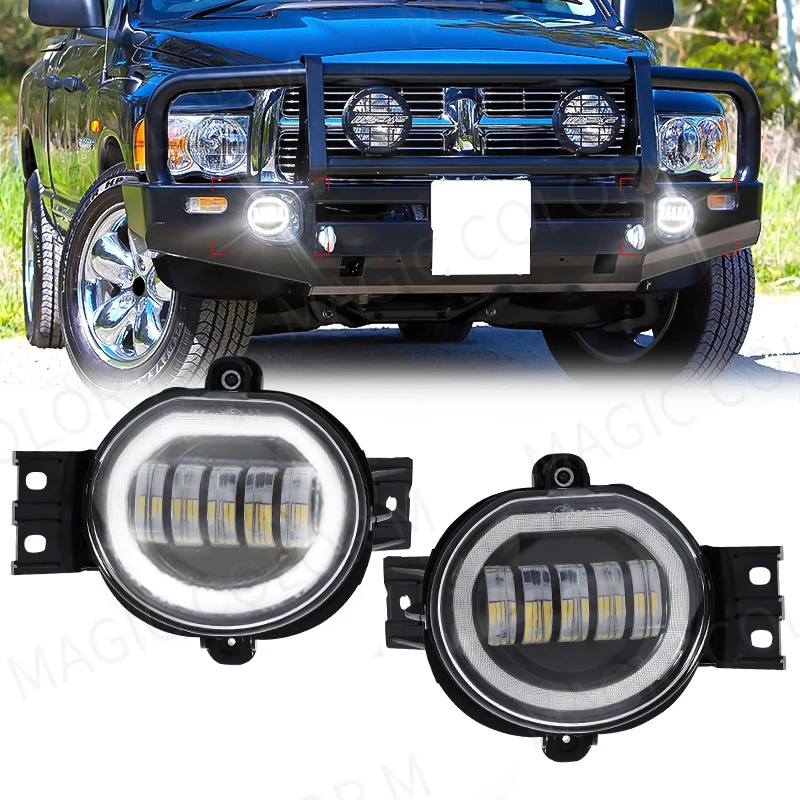 For Dodge Ram 1500 2002-2008 2500/3500 2003-2009 Durango Truck 2004-2006 LED Fog Lamps with Angel Eye Fog Lights Waterproof 12V