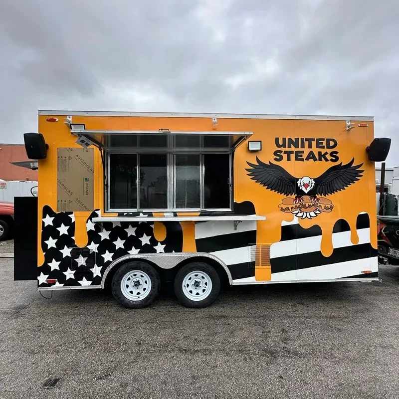 عربة الوجبات السريعة في جميع الأحوال الجوية، عربة الطعام، شاحنة الشارع، الوجبات الخفيفة، نظام البيع المتنقل، حزمة الأعمال، حار، Slae