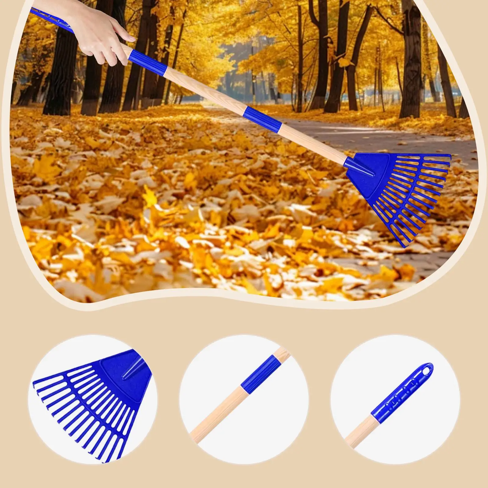 Garden Rake Yard Children Adults Sturdy Practical Lawn Leaf Rake Gardening Tool Three Sections for Grass Raking Travel Gardening