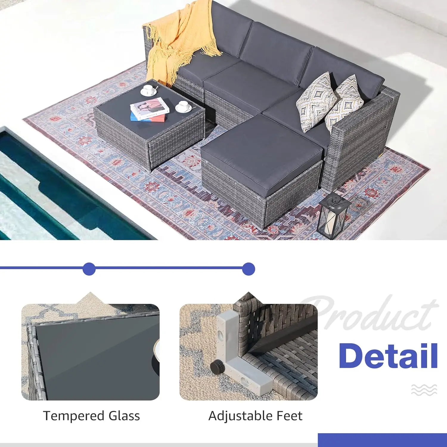 Patio Furniture Set, Outdoor Sectional Sofa, All-Weather PE Wicker Rattan Conversation Set, Couch Loveseat Sofa w/Coffee Table