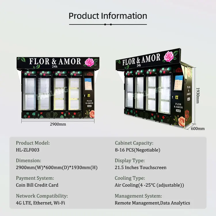 FL Exquisite Display Flower Vending Machine High-Efficiency Fresh-Keeping Flower Bouquet Vending Machine for Flower Shop Custom