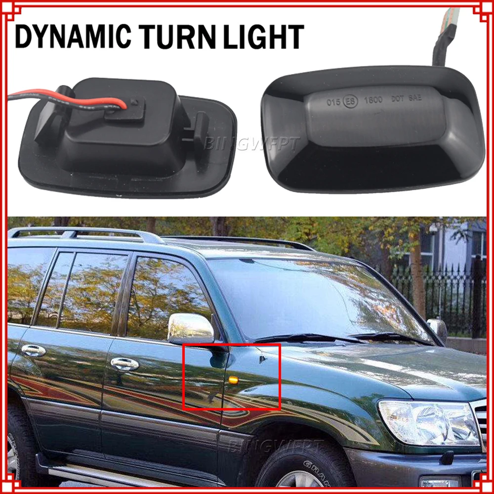 

2Pcs Dynamic LED Side Marker fender Lights Flowing Turn Signal Light Side Repeater For Toyota Landcruiser 70 80 100 Series