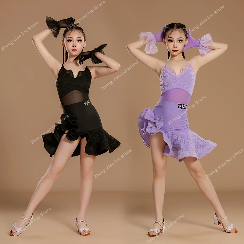 

Rumba Samba Tango Dance Costume Girls Salsa Latin Dance Dress Girls Competition Ballroom Dress Standard Kid Latin Practice Dress