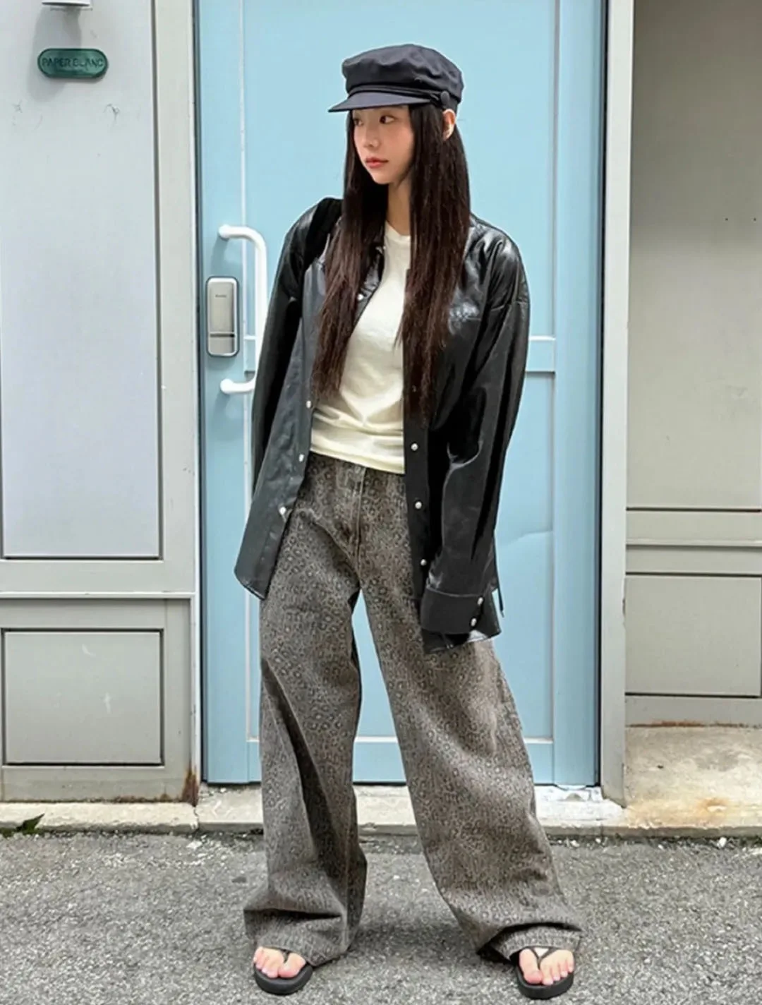 

Spring New High Waist Straight Leg Slimming Wide Leg Leopard Print Jeans High Waist Long Casual Trousers for Women