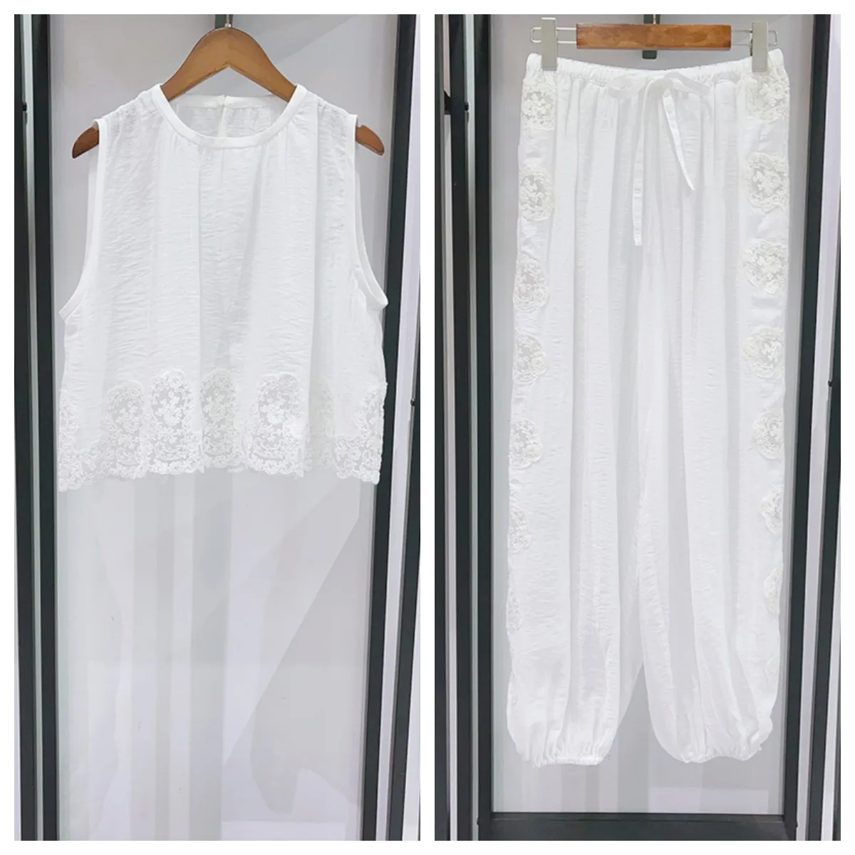 

Женские кружевные брюки с вырезами и эластичным поясом или свободный топ без рукавов с круглым вырезом для женщин, лето 2026