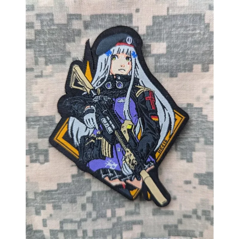 HK416 Tactical Fabric Patch Girl Morale Badge Hook and Loop Military Tactical Patches Backpack Stickers for Clothing