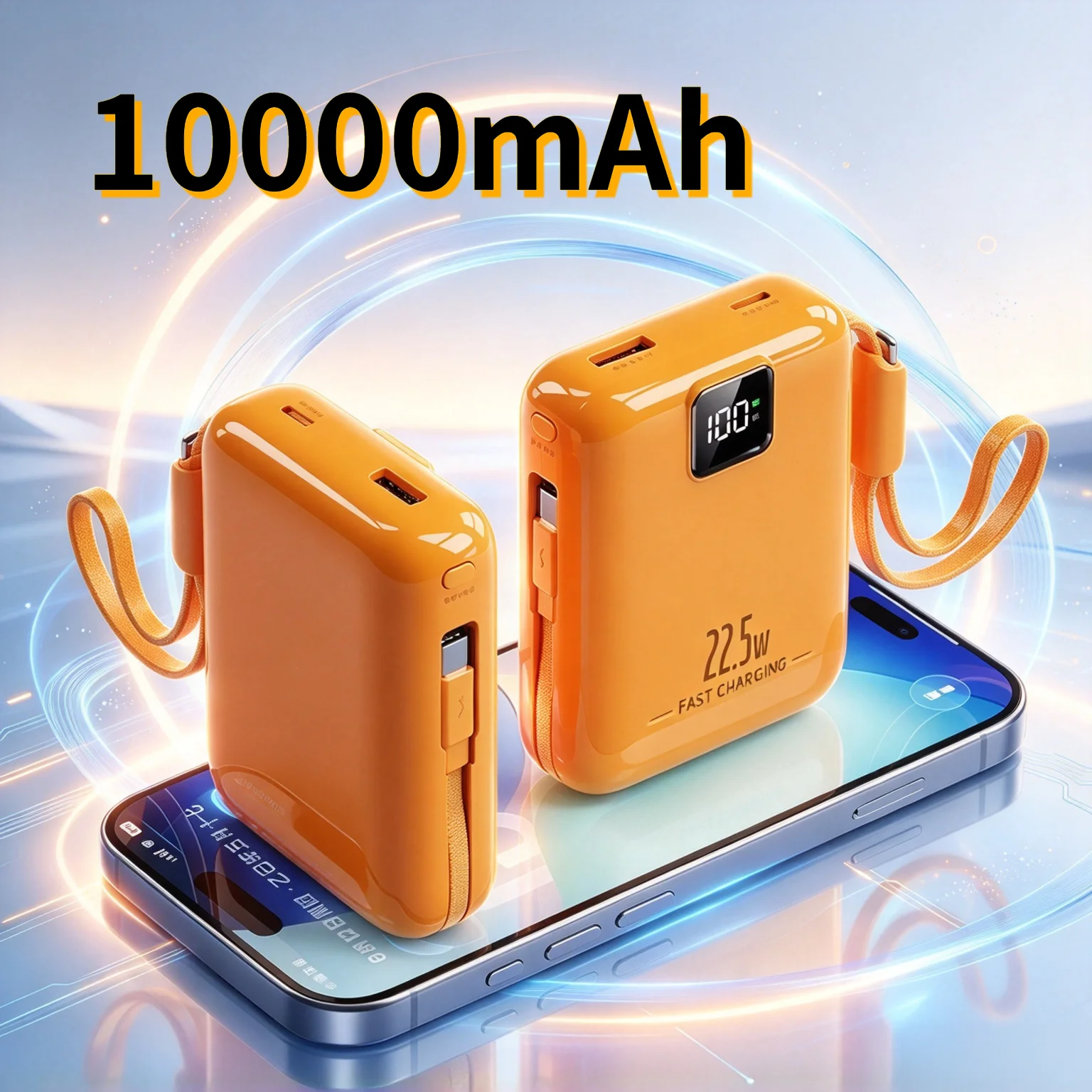 Mini PowerBank 10000mAh Portable Charger Power Bank Charger Built in Cables For iPhone External Battery with Digital Display