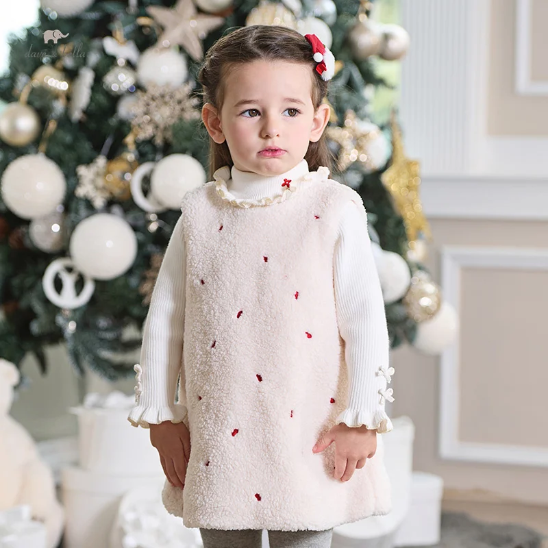 Dave Bella Girls Baby Princess Dress 2024 New Autumn Winter Charm Cute Children Long Sleeved Christmas Party Dress DB4242946