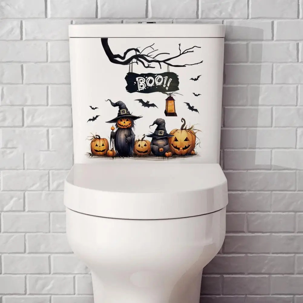 Halloween Wall Stickers Funny Ghost Pumpkin Witch Decals Self-adhesive Vinyl Toilet Lid Stickers Ceramic Tile Stickers Supplies