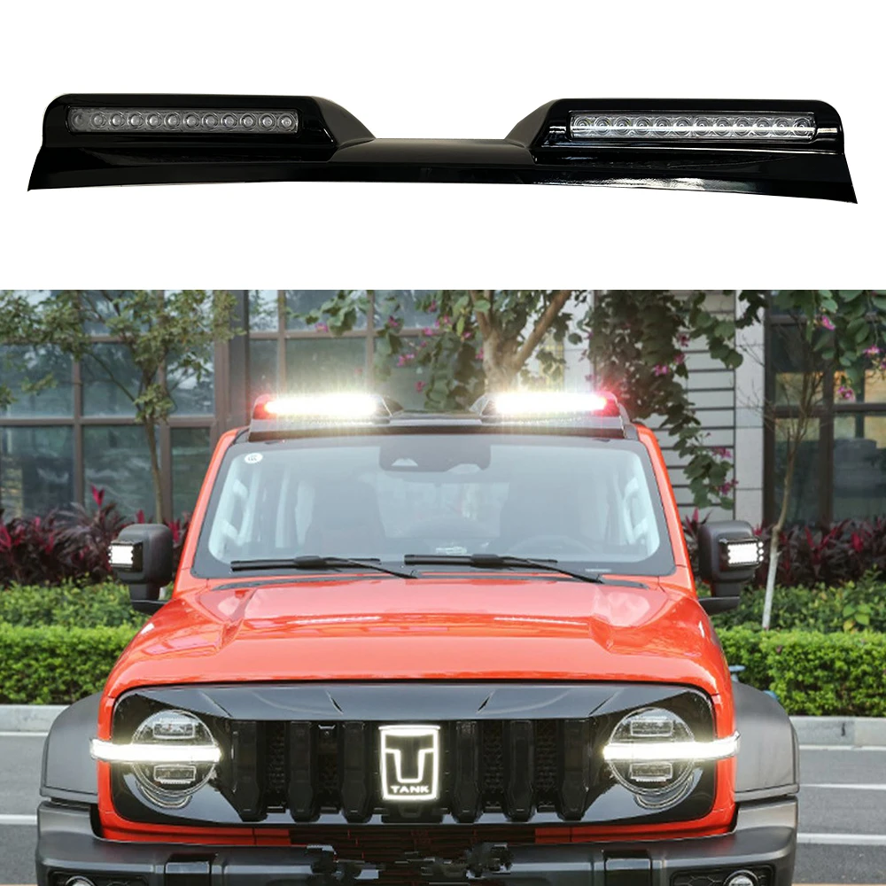 

Car ABS Glossy Black Roof Searchlight Off-road Exterior Accessories For TANK 300 2021-2024 Front Spoiler With Led Roof Light