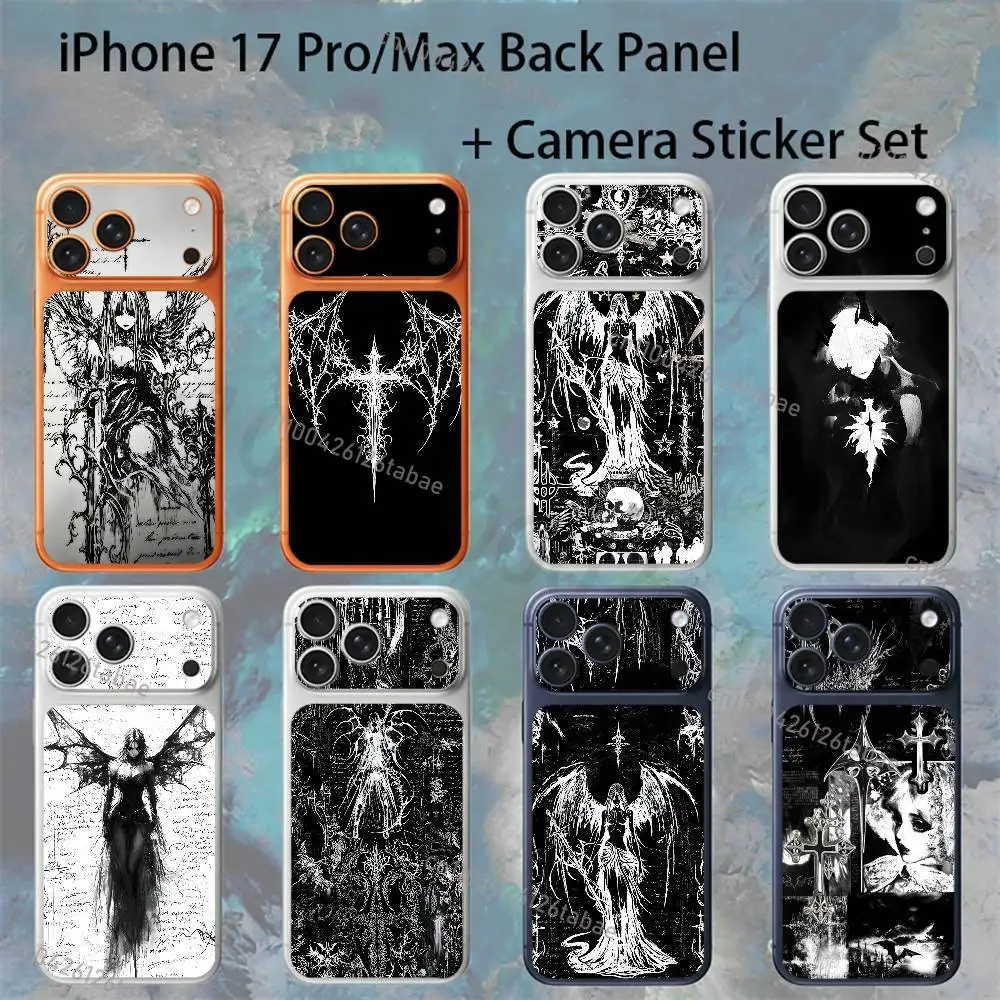 

Gothic Cyber Sigil Cross Eyes Skull For iPhone 17Pro/ProMax Battry Back Cover with Camera Decal Skin Rear Protective Sticker