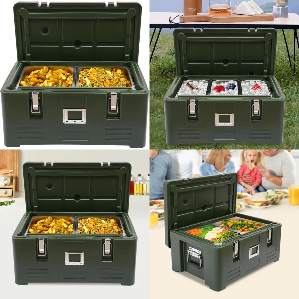 

Commercial Catering Hot Box 31.7Qt Insulated Food Pan Carrier with 2 Stainless Steel Pans for Soup Warming and Serving