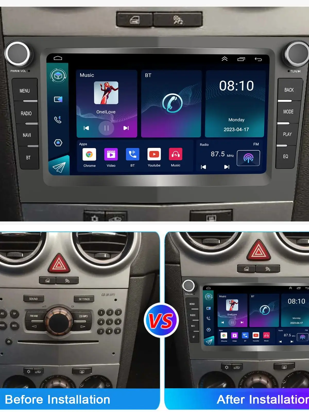 ESSGOO Android 14 4+64G Wireless CarPlay Auto Autoradio ﻿ Für Opel Astra Vectra Vauxhall Antara Zafira Corsa C D Vivaro Meriva