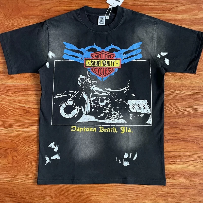 Vintage SAINT Short Sleeve Tshirts American Washed Do Old Hip Hop Tee Tops for Men Women Streetwear