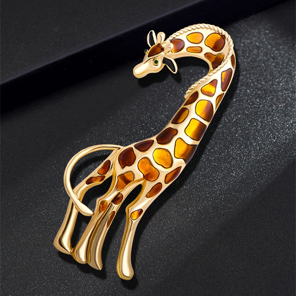Vintage Creative Enamel Dripping Oil Giraffe Brooches for Women Trendy Casual Metal Animal Brooch Pins Personality Jewelry Gifts