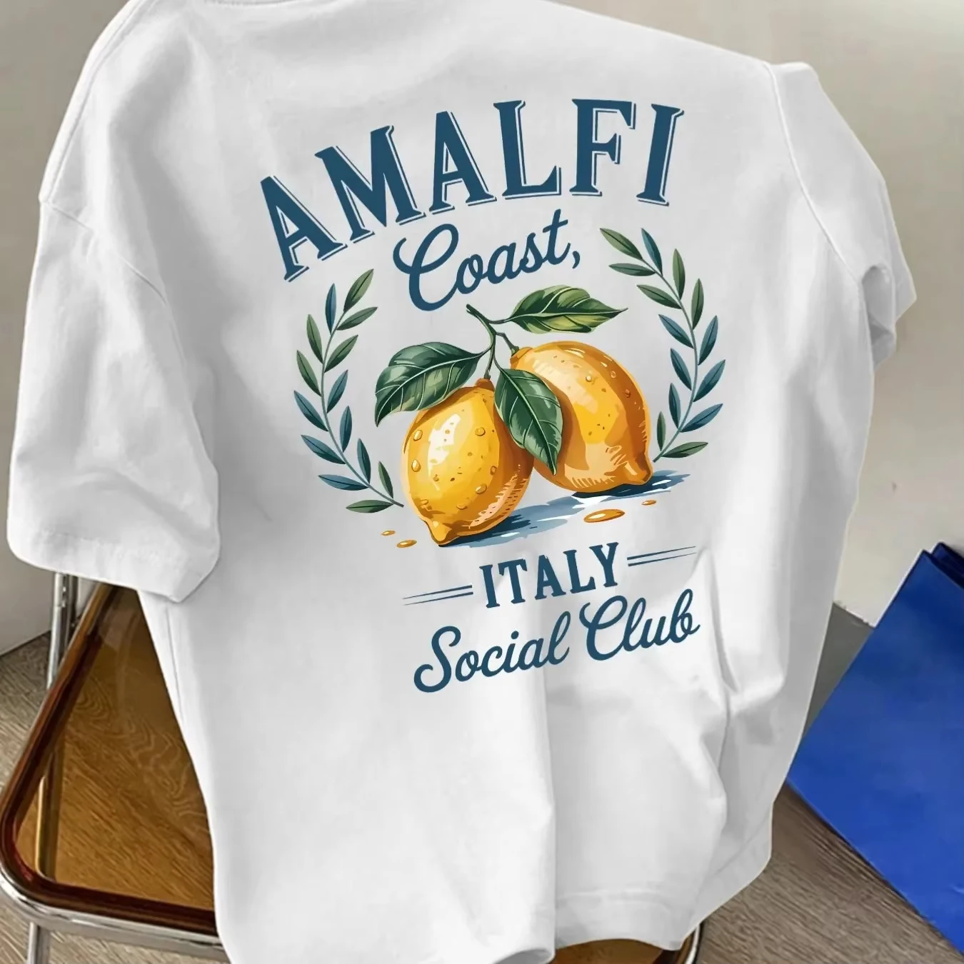 Nueva Camiseta de Algodón para Hombre con Estampado de Limones Italianos del Club Social de la Costa de Amalfi, Estilo Casual para Vacaciones de Verano