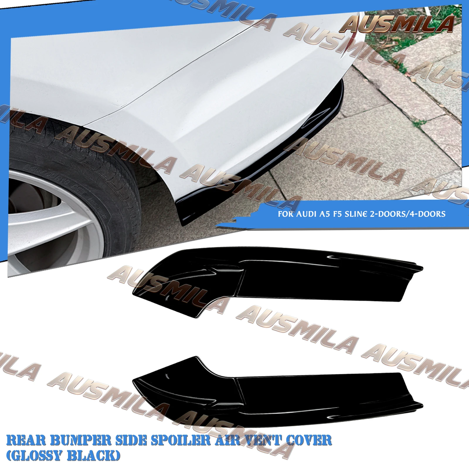 

Rear Bumper Side Corner Spoiler Lower Guard Lip Canard For Audi A5 F5 Sline 2 Door 4 Door