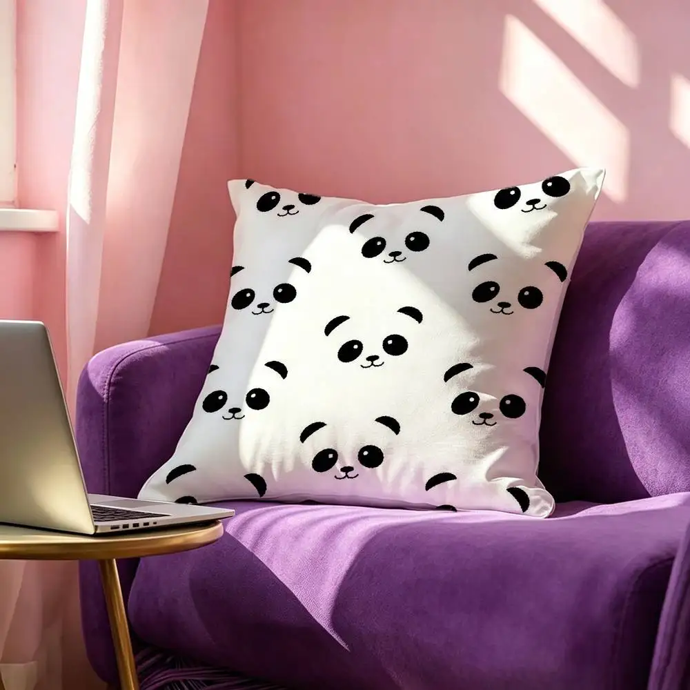 Fashionable Chibi Panda Square Double-Sided printed Pillow Case Bedroom Bedside Pillow Sofa Cushion Cover