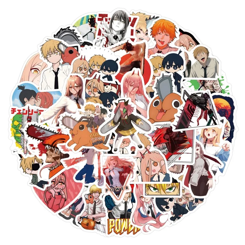 60/30/10PCS Power Makima Reze Denji Hayakawa Aki Popular Anime Peripheral Decoration Suitcase Notebook Waterproof Cup Stickers