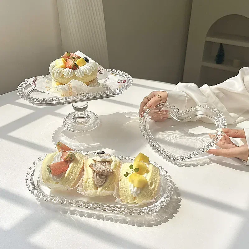

Love fruit glass plate retro heart-shaped transparent breakfast dessert plate cake plate home tableware ornaments