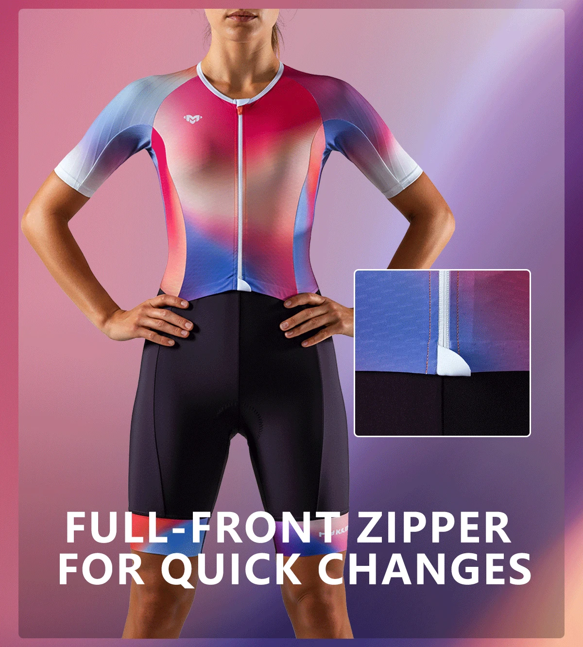 Damen-Triathlon-Anzug Kurzarm Professioneller Schnelltrocknender Triathlon-Set Schwimmen Einteiliger Tri-Anzug Fahrrad Laufen – Detail 4