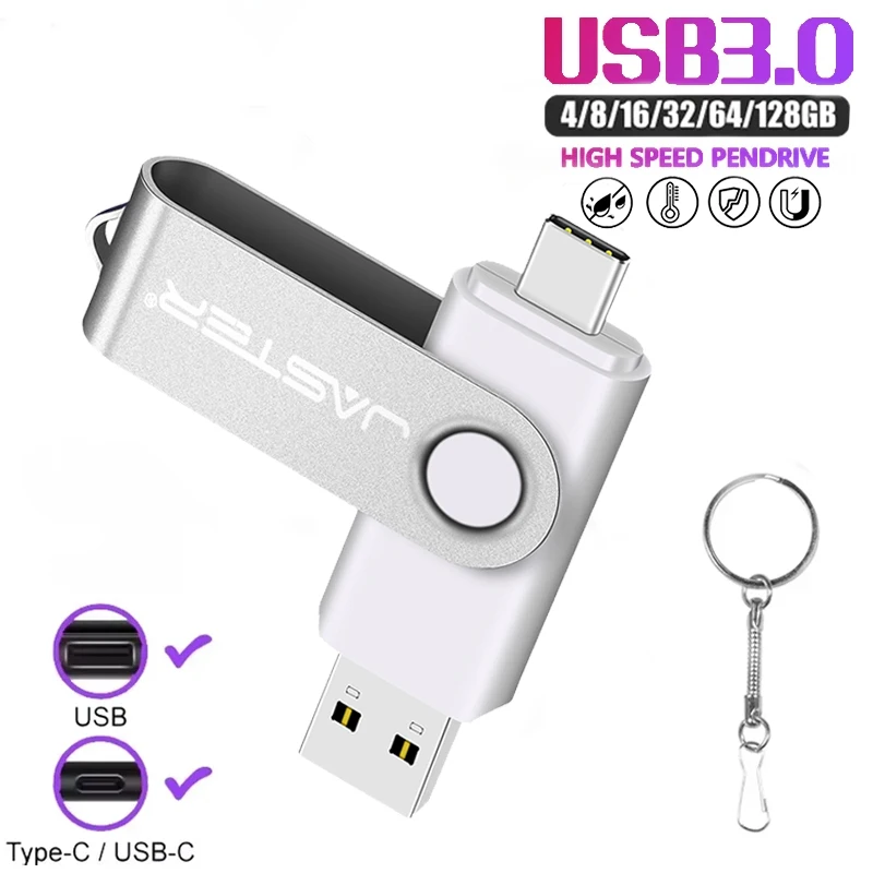 High Speed USB 3.0 Type C USB Flash Drive 128GB Free Key Chain Pendrive 64GB Orange 2 in 1 USB Stick 32GB 16GB Business Mini