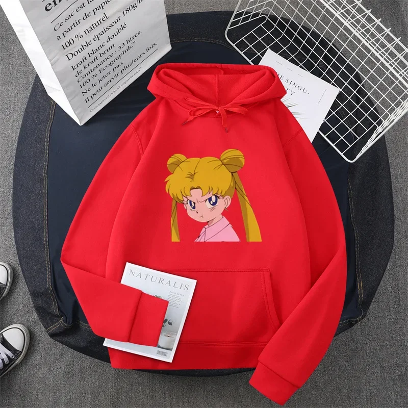 Anime Sailor Moon Character Print Fleece Hoodie Men\'s and Women\'s Same Pullover Cotton High Quality Fashion Loose Women\'s Hoodie